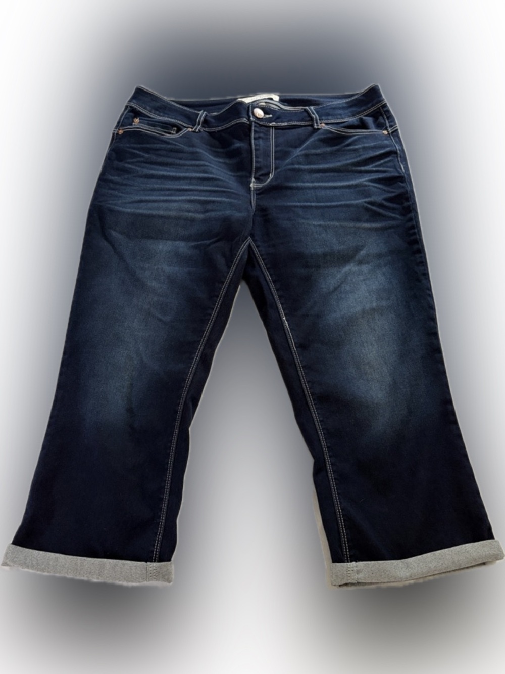 Cato Dark Indigo Denim Capris with Cuffed Hem - Picture 1 of 5